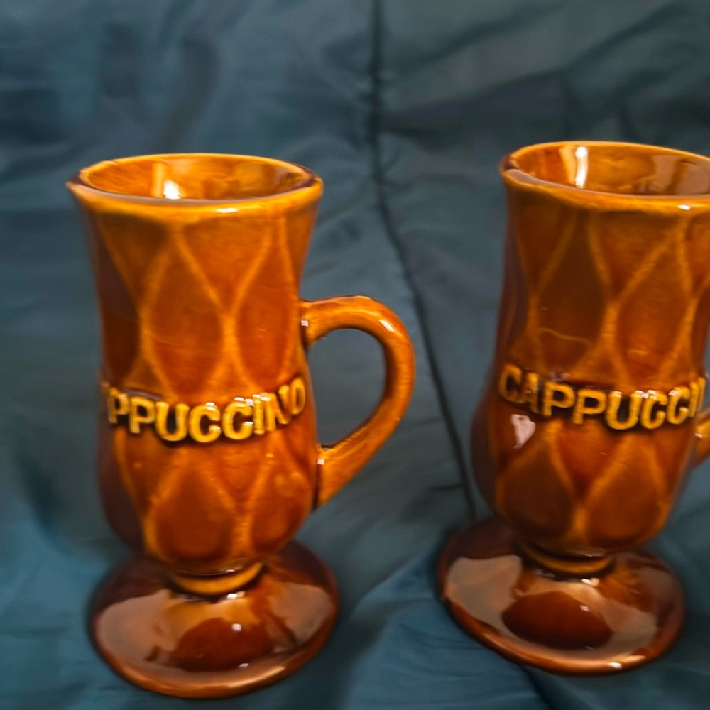 Brown Glazed Porcelain Cappuccino 5" Mugs Set of 4